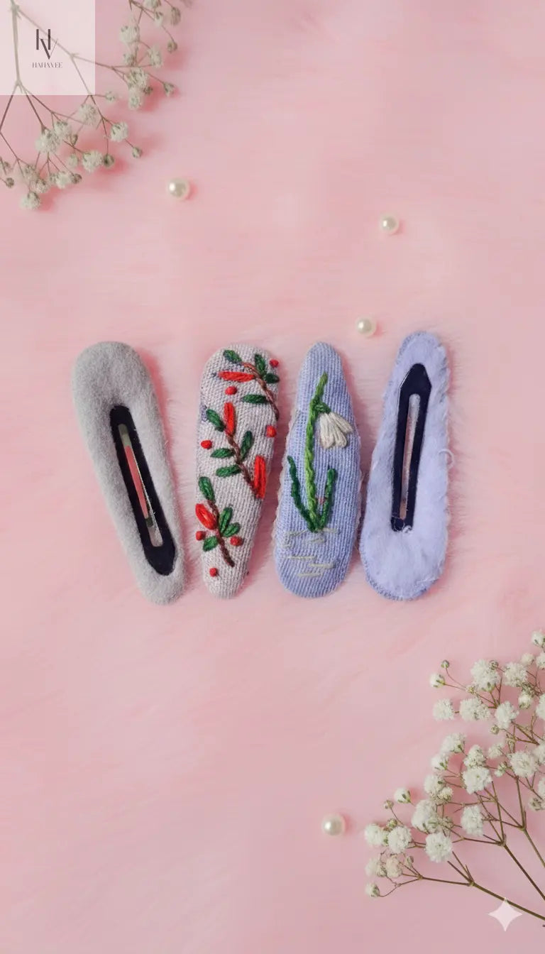 Hand-Embroidered Floral Hair Clip – Premium Handmade Accessory for Girls & Women