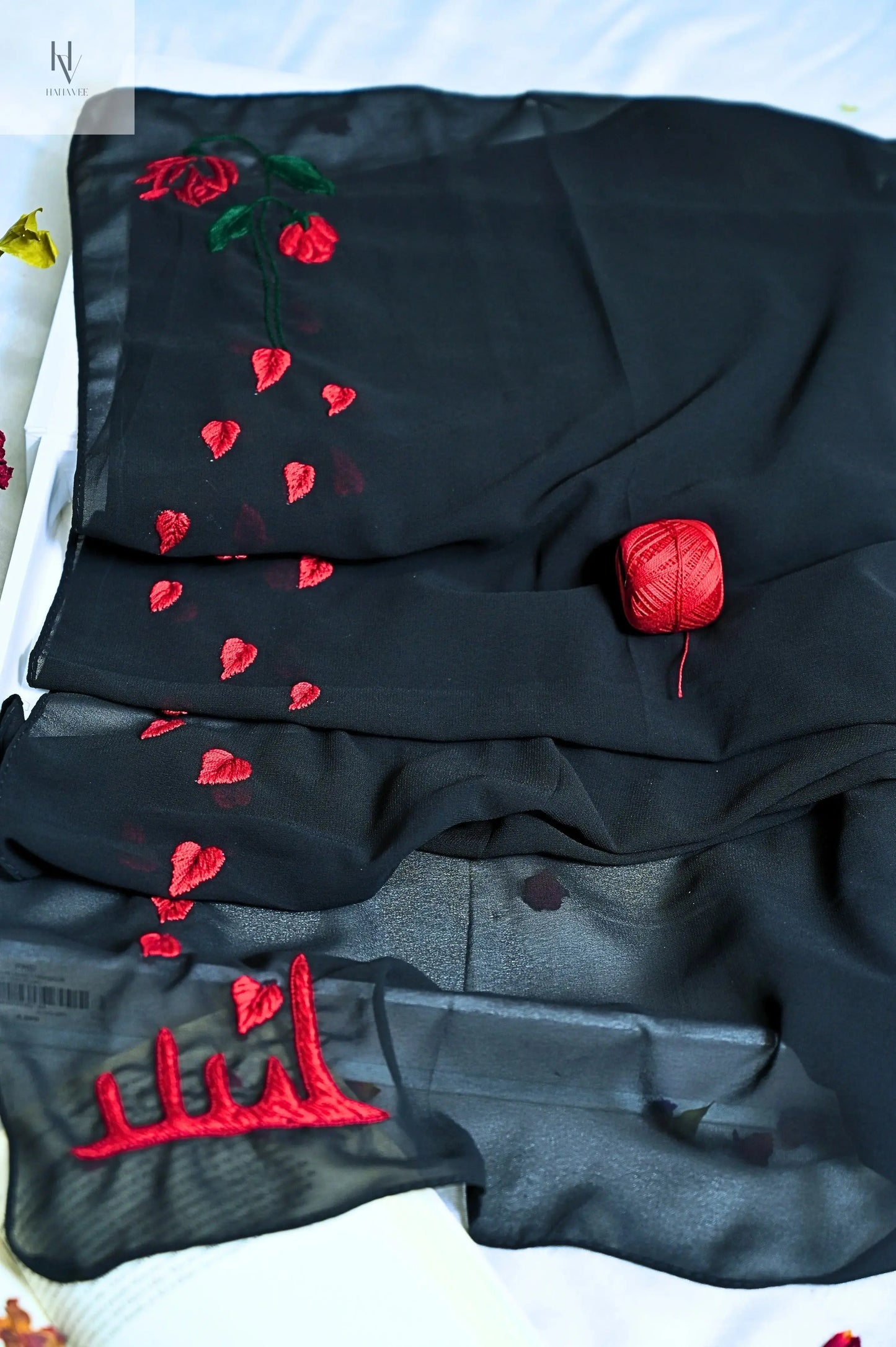 Red Rose Wilt – Blood Bloom Hand-Made Thread-work Hijab | Head-wear