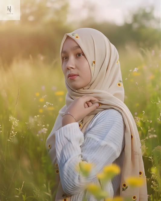 Golden Meadow Dreams – Sunflower & Daisy Floral thread-work Head-wear