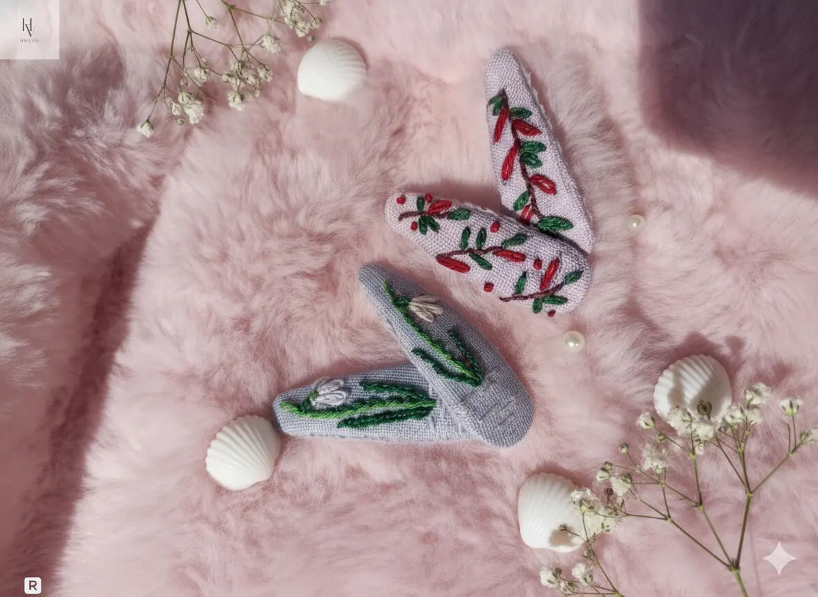 Hand-Embroidered Floral Hair Clip – Premium Handmade Accessory for Girls & Women