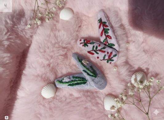 Hand-Embroidered Floral Hair Clip – Premium Handmade Accessory for Girls & Women