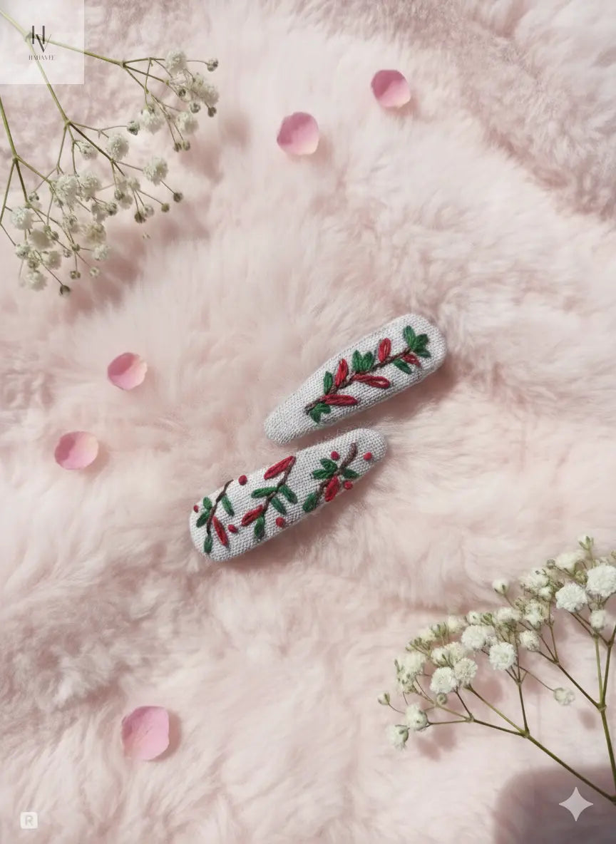 Hand-Embroidered Floral Hair Clip – Premium Handmade Accessory for Girls & Women