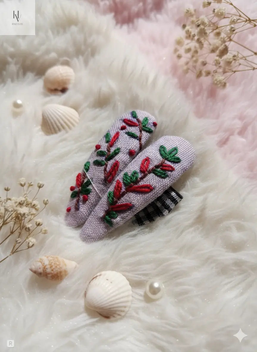 Hand-Embroidered Floral Hair Clip – Premium Handmade Accessory for Girls & Women