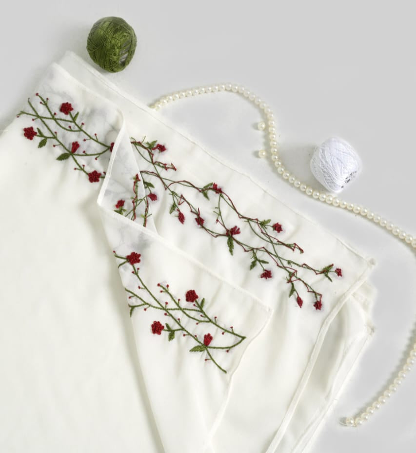 Eternal Blossoms rose vine – Timeless Floral Threadwork hijab