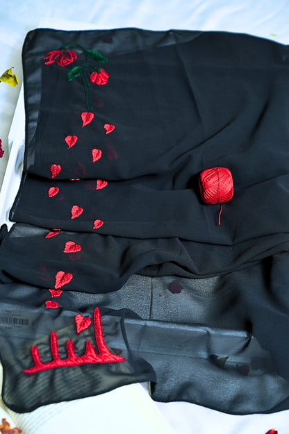 Red Rose Wilt – Blood Bloom Hand-Made Thread-work Hijab