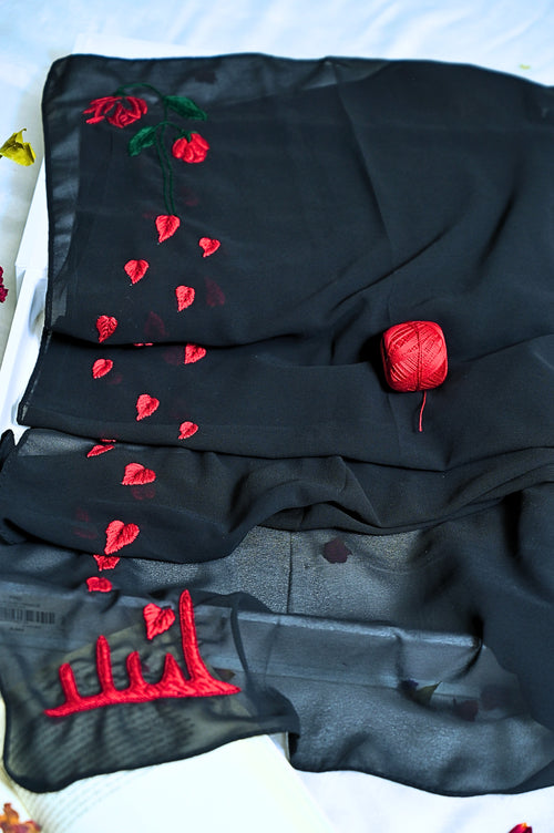 Red Rose Wilt – Blood Bloom Hand-Made Thread-work Hijab